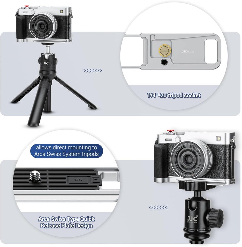 JJC X-E5 L-Shape Hand Grip with Shutter Button for Fuji Fujifilm XE5 XE-5 Handgrip Handle Compatible with Peak Design Capture Camera Clip, Built-in SD Card Slot & Arca Quick Release Design -Silver(NO SD) - Image 5